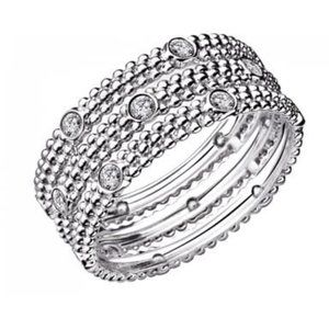 Mauboussin Le Premier Jour Three Row Diamond White Gold Size 5.5 Ring White Gold